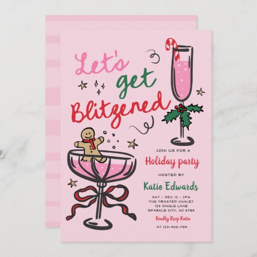 Let's Get Blitzened Christmas Cocktail Party 招待状 (正面/裏面)