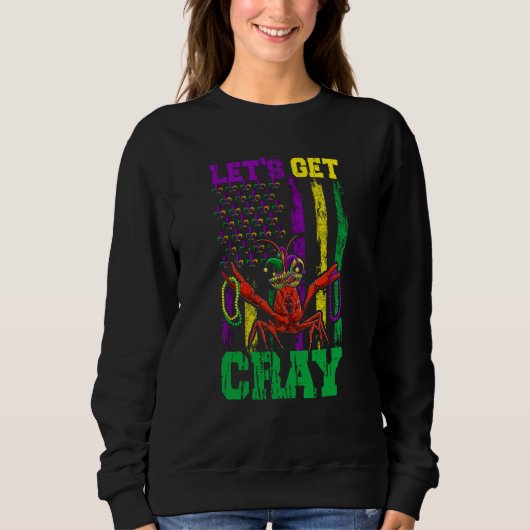 Let's Get Clay Crawfish Beads Mardi Gras Flag スウェットシャツ (正面)