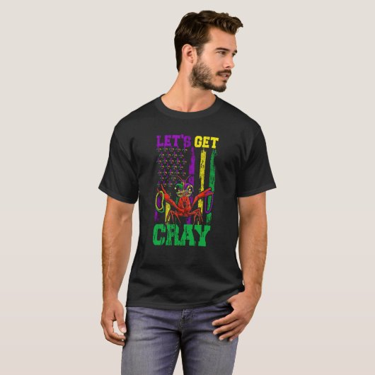 Let's Get Clay Crawfish Beads Mardi Gras Flag Tシャツ (正面フル)