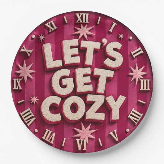 Let's Get Cozy Retro Cozy Home Typography ペーパープレート (正面)