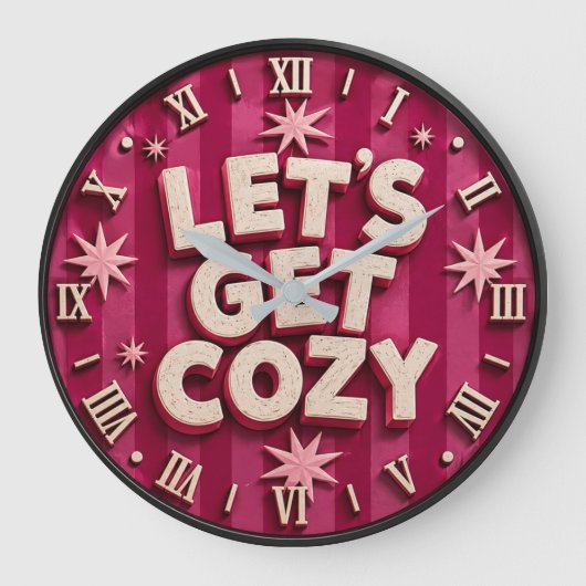 Let's Get Cozy Retro Cozy Home Typography ラージ壁時計 (正面)