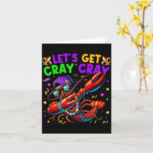 Let's Get Cray Cray Mardi Gras Dabbing Crawfish Bo カード (黄色い花)