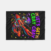 Let's Get Cray Cray Mardi Gras Dabbing Crawfish Bo フリースブランケット (正面(横))