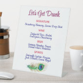 Let's Get Drunk Peacock Feather Wedding Bar Sign 台座サイン (インサイチュ)