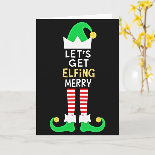 Lets Get Elfing Merry Funny Elf Christmas Card カード (黄色い花)