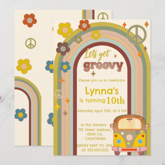 Let's get groovy バースデー 招待状 (正面/裏面)