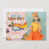 Let's Get Groovy フラワーバースデー フォト招待状 招待状 (正面)