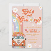 Let's Get Groovy レトロ レインボー 6歳の誕生日 招待状 (正面)