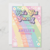 Let's Get Groovy 誕生日招待状 | レトロな女の子 招待状 (正面)