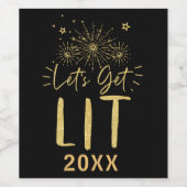 Let's Get Lit金ゴールドタイポグラフィ大晦日パーティー ワインラベル (シングルラベル)