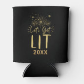Let's Get Lit金ゴールドタイポグラフィ大晦日パーティー 缶クーラー (正面)