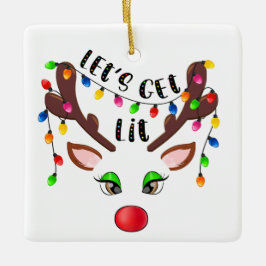 Let's Get Lit （あなたの写真を追加）クリスマスライトCe セラミックオーナメント