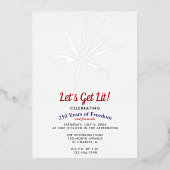 Let's Get Lit シルバー花火 250周年 7月4日 箔招待状 (正面)