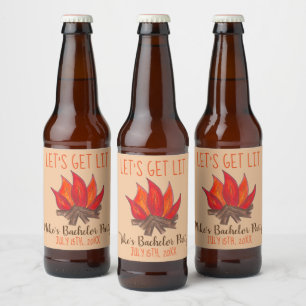 Let's Get Lit バチェラーパーティー スタッグ ドゥ キャンプファイヤー キャンプ ビールラベル