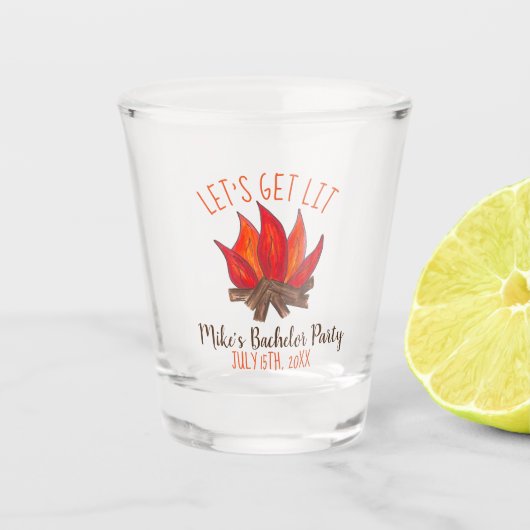 Let's Get Lit バチェラーパーティー スタッグ ドゥ キャンプ ショットグラス (正面)