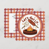 Let's Get Lit 焚き火ピット – かわいいマシュマロ & ホットドッグ 招待状 (正面/裏面)