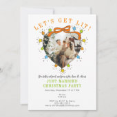 Let's Get Lit! 結婚おめでとう クリスマスパーティーの写真 招待状 (正面)