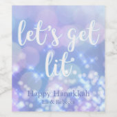 Let's get lit - Blue Sparkles おもしろい Hanukkah ワインラベル (シングルラベル)