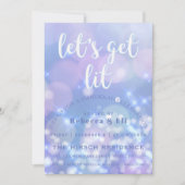 Let's get lit - Blue Sparkles おもしろい Hanukkah 招待状 (正面)