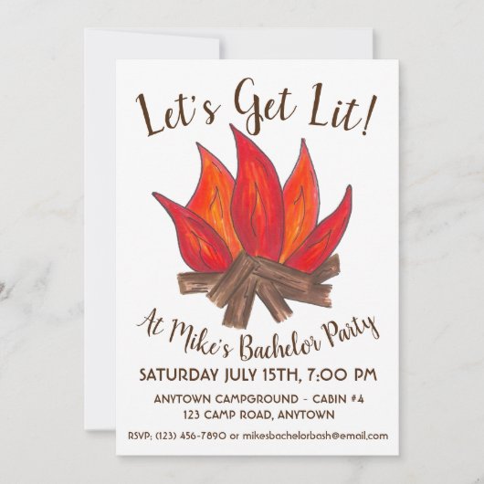 Let's Get Lit Camp Fire Bachelor Party Campout 招待状 (正面)