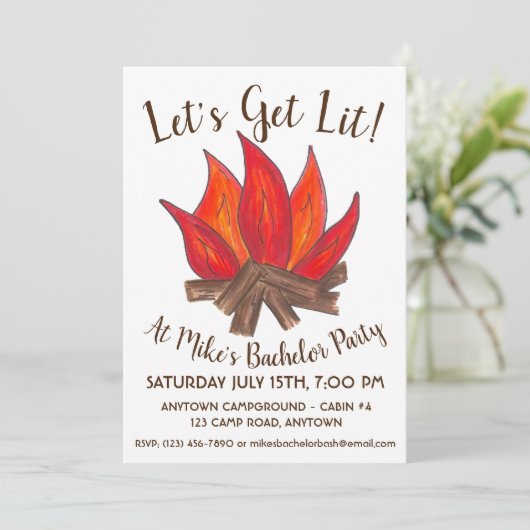 Let's Get Lit Camp Fire Bachelor Party Campout 招待状 (スタンド正面)