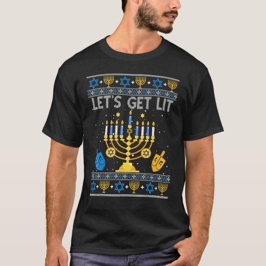 Let's Get Lit Chanukah Hanukkah  Christmas Ugly Sw Tシャツ (正面)