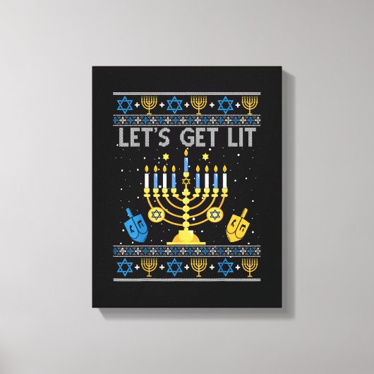 Let's Get Lit Chanukah Hanukkah Funny Christmas Ug キャンバスプリント (正面)