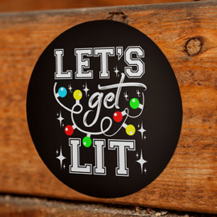 Let's Get Lit Christmasパーティー-おもしろいクリスマスライト ラウンドシール