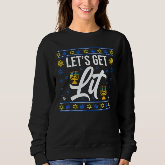 Let's Get Lit Christmas Hanukkah Menorah Jewish Ch スウェットシャツ (正面)