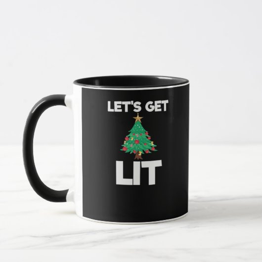 Let's Get Lit Christmas Tree Holiday Drinking マグカップ (左)
