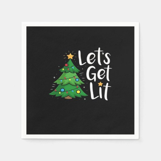 Let's Get Lit Christmas Tree Lights Funny Classic スタンダードカクテルナプキン (正面)