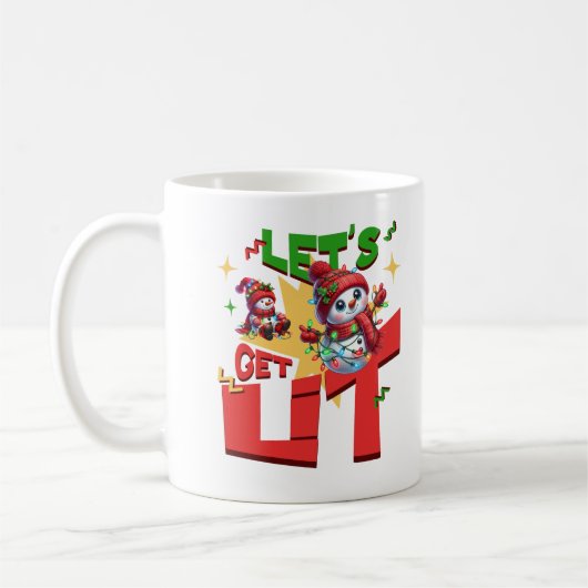 Let's Get Lit Cute Snowman Funny Christmas Vibes コーヒーマグカップ (左)