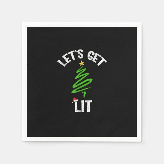 Let's Get Lit Drinking Funny Christmas スタンダードカクテルナプキン (正面)