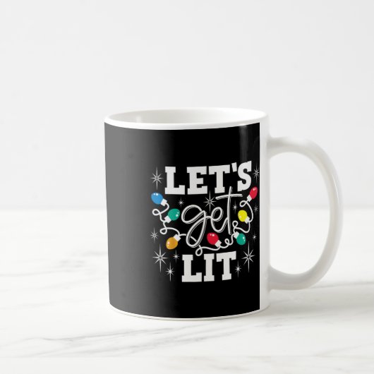 Let's Get Lit Drinking Santa Hat Christmas Lights  コーヒーマグカップ (右)