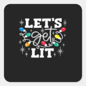 Let's Get Lit Drinking Santa Hat Christmas Lights スクエアシール (正面)