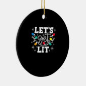 Let's Get Lit Drinking Santa Hat Christmas Lights セラミックオーナメント (右)