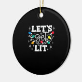 Let's Get Lit Drinking Santa Hat Christmas Lights セラミックオーナメント (左)