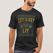Let's Get Lit Drinking Ugly Hanukkah Sweater Tシャツ (正面)
