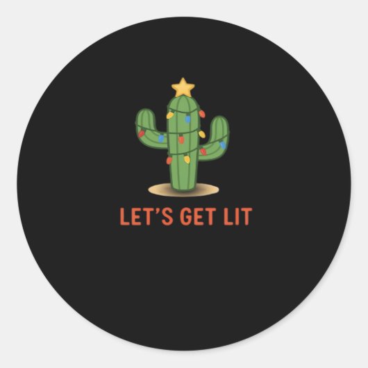 Let's Get Lit Funny Christmas Classic ラウンドシール (正面)