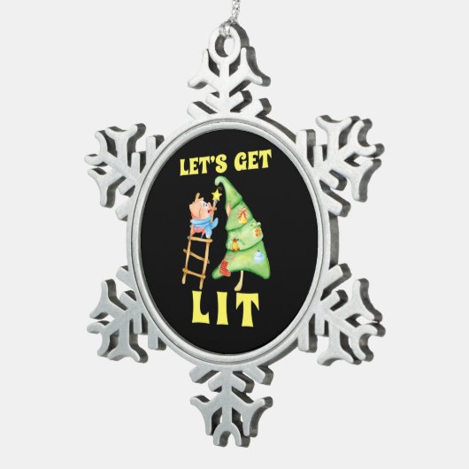 Let's Get Lit Funny Christmas Drinking Classic スノーフレークピューターオーナメント (右)