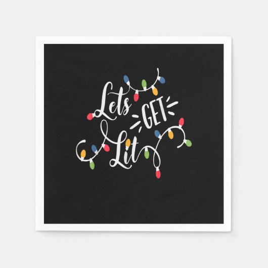 Let's Get Lit Funny Christmas Lights Xmas Maching  スタンダードカクテルナプキン (正面)