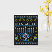 Let's Get Lit Funny Jewish Holiday Chanukah Ugly H カード (黄色い花)