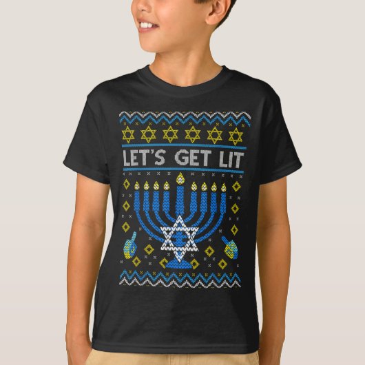 Let's Get Lit Funny Jewish Holiday Chanukah Ugly H Tシャツ (正面)