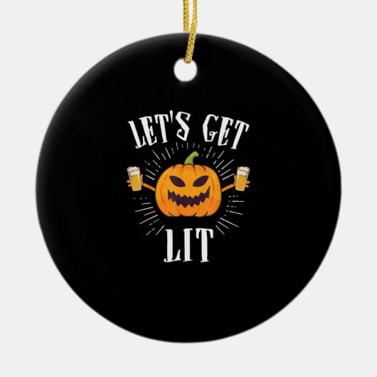 Let's Get Lit Halloween Beer Drinker セラミックオーナメント (正面)
