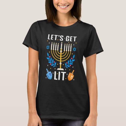 Let's Get Lit Hanukkah Jewish Menorah Holiday Chan Tシャツ (正面)