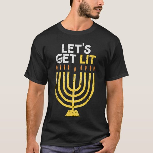 Lets Get Lit  Jewish Hanukkah Chanukah Chanukiah f Tシャツ (正面)