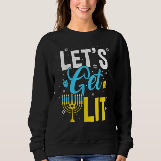 Let's Get Lit Menorah Hanukkah Jewish スウェットシャツ (正面)
