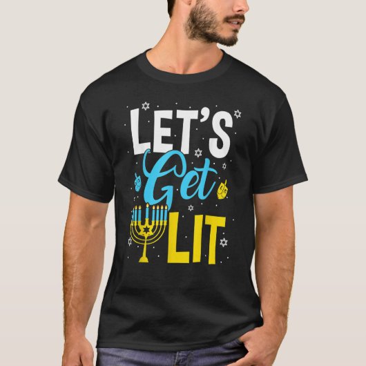 Let's Get Lit Menorah Hanukkah Jewish Tシャツ (正面)