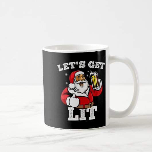 Let's Get Lit Santa Claus Drinking Beer Christmas コーヒーマグカップ (右)