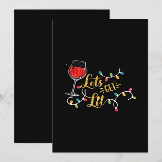 Let's Get Lit Wine Glasses Christmas Lights Drinki シーズンカード (正面/裏面)